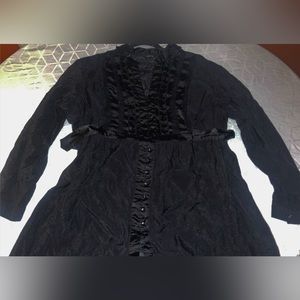 Black Sheer Patterned Goth Tunic with Ruffles and Bow